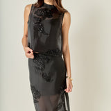 Sheer Beaded Mock Neck Sleeveless Top