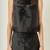 Sheer Beaded Mock Neck Sleeveless Top