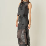 Sheer Beaded Mock Neck Sleeveless Top