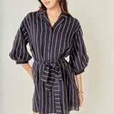 Striped Tie Waist Shirt Dress