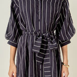 Striped Tie Waist Shirt Dress