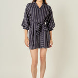Striped Tie Waist Shirt Dress