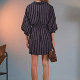 Striped Tie Waist Shirt Dress