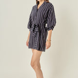 Striped Tie Waist Shirt Dress