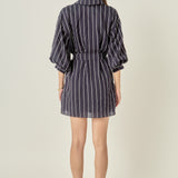 Striped Tie Waist Shirt Dress