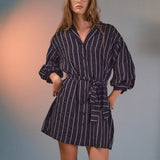 Striped Tie Waist Shirt Dress