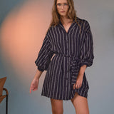 Striped Tie Waist Shirt Dress