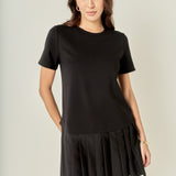 Mixed Media Pleated Mini Dress