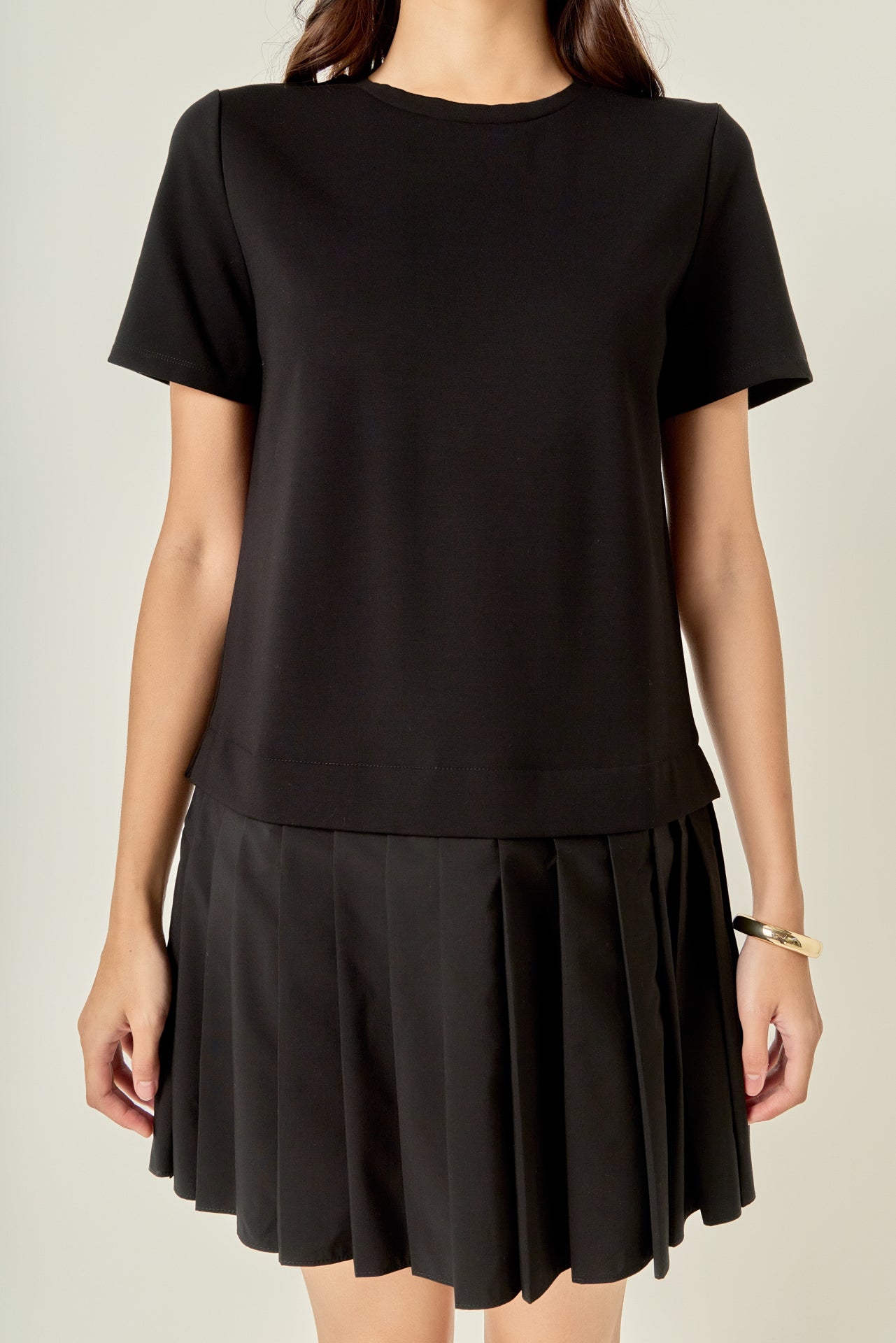 Mixed Media Pleated Mini Dress – English Factory