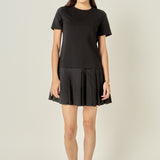 Mixed Media Pleated Mini Dress