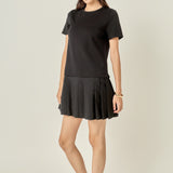 Mixed Media Pleated Mini Dress
