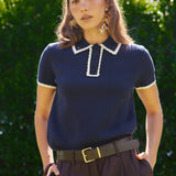 Scallop Trim Sweater Polo