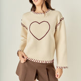Heart Whipstitch Knit Sweater