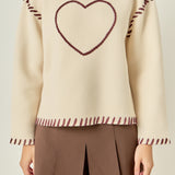 Heart Whipstitch Knit Sweater