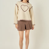 Heart Whipstitch Knit Sweater