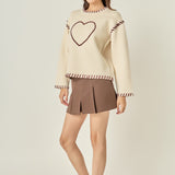 Heart Whipstitch Knit Sweater
