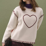 Heart Whipstitch Knit Sweater