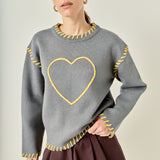 Heart Whipstitch Knit Sweater