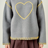 Heart Whipstitch Knit Sweater