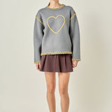 Heart Whipstitch Knit Sweater