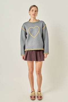 Heart Whipstitch Knit Sweater