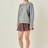 Heart Whipstitch Knit Sweater