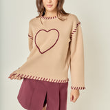Heart Whipstitch Knit Sweater