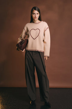 Heart Whipstitch Knit Sweater