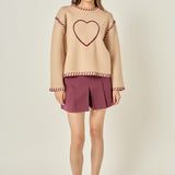 Heart Whipstitch Knit Sweater