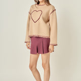 Heart Whipstitch Knit Sweater