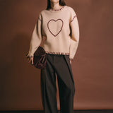 Heart Whipstitch Knit Sweater