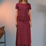 Fringe Hem Knit Midi Skirt