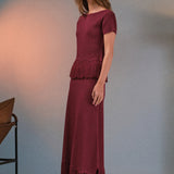 Fringe Hem Knit Midi Skirt