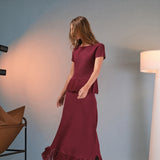 Fringe Hem Knit Midi Skirt