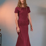 Fringe Hem Knit Midi Skirt