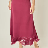 Fringe Hem Knit Midi Skirt