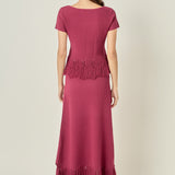 Fringe Hem Knit Midi Skirt