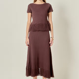 Fringe Hem Knit Midi Skirt