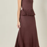 Fringe Hem Knit Midi Skirt