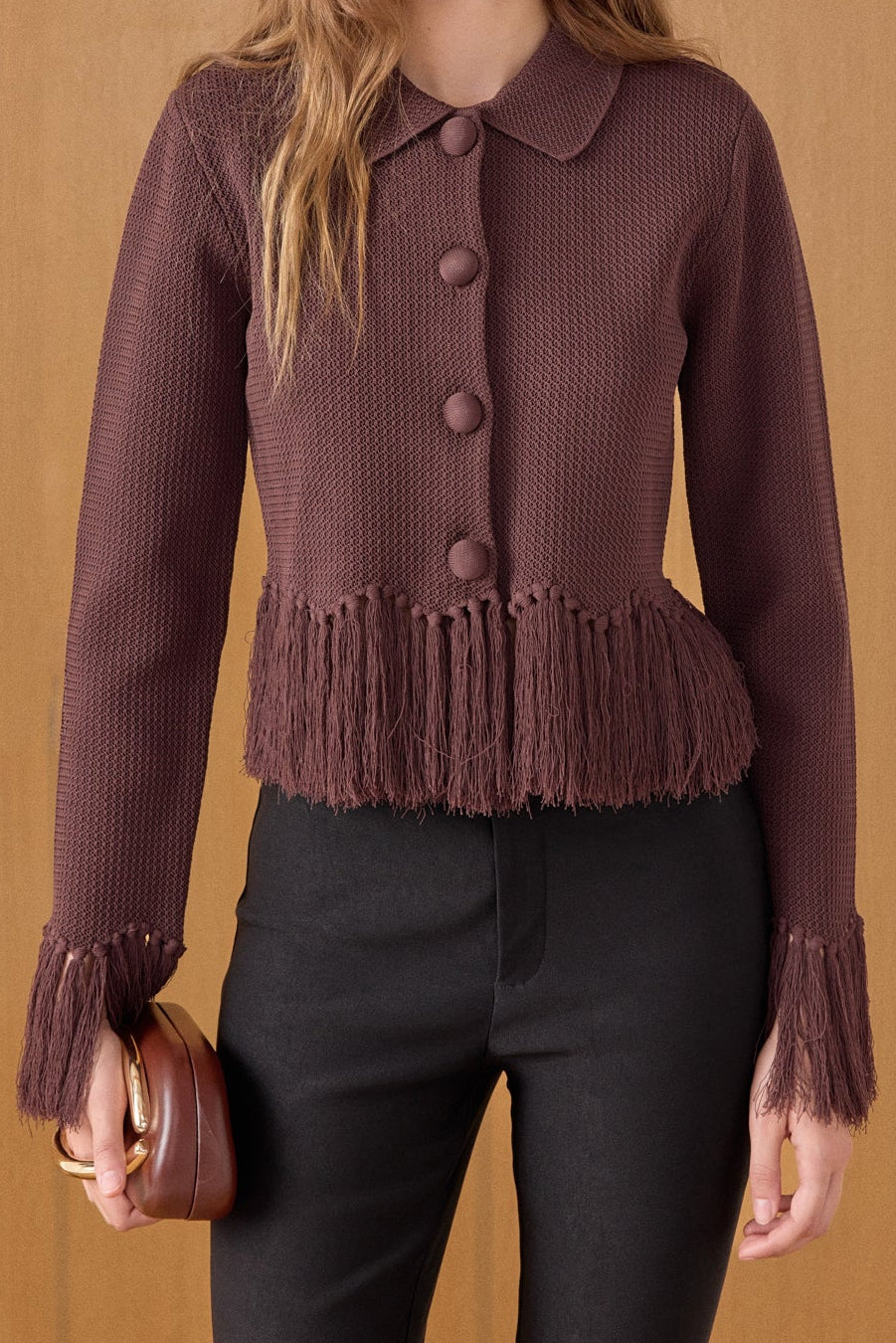 Fringe Trim Knit Cardigan – English Factory
