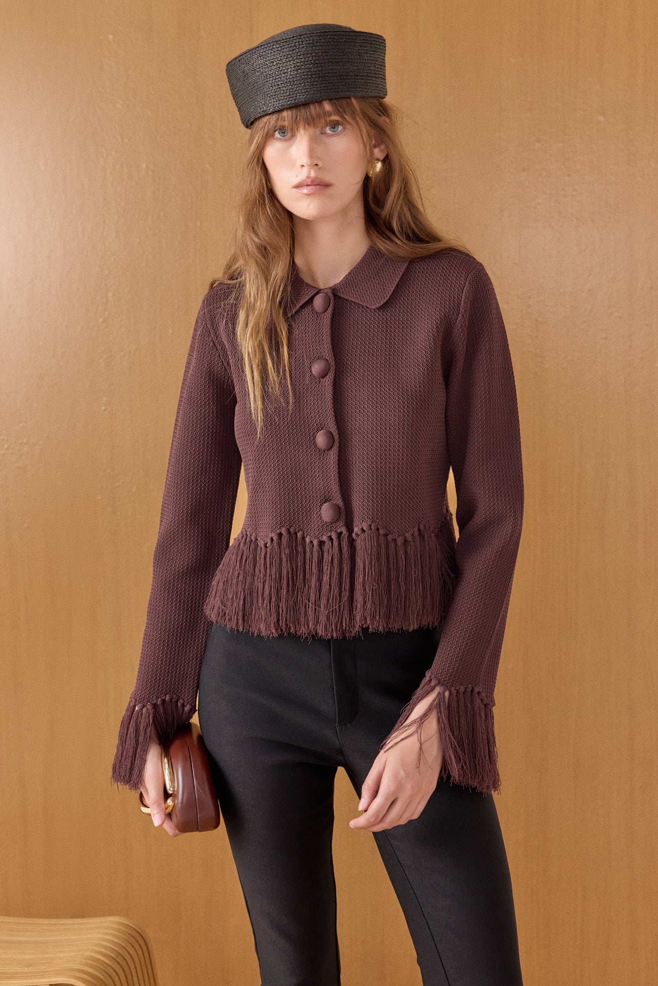 Fringe Trim Knit Cardigan – English Factory