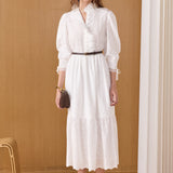 Ruffle Collar Puff Sleeve Maxi Dress