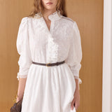 Ruffle Collar Puff Sleeve Maxi Dress