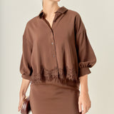 Lace Hem Button-Up Blouse