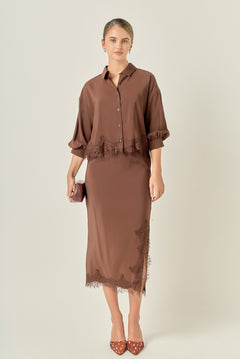 Lace Hem Button-Up Blouse