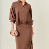 Lace Trim Satin Midi Skirt
