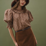 Ruffle Neck Swiss Dot Blouse