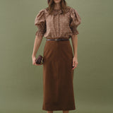 Ruffle Neck Swiss Dot Blouse