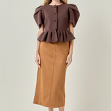 Puff Sleeve Peplum Knit Top