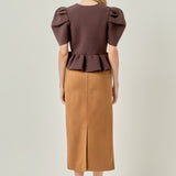 Puff Sleeve Peplum Knit Top
